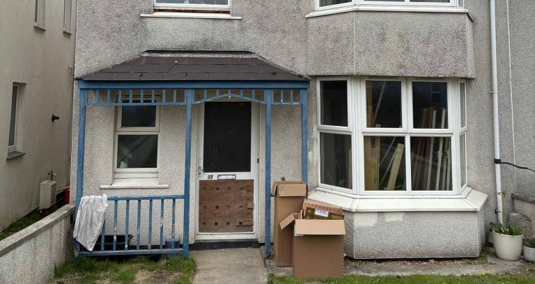 Ricki's front door of his semi-detached home in Newquay, Cornwall.
